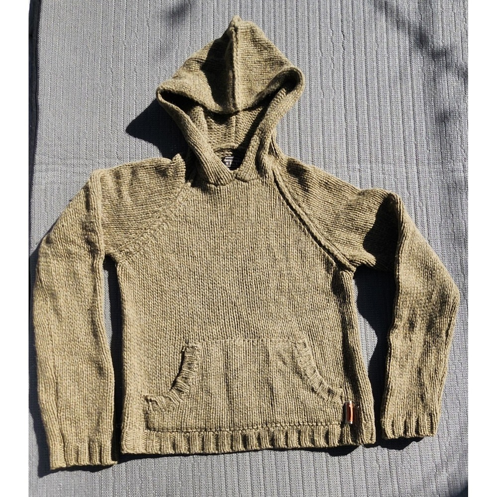 VTG Abercrombie Fitch Wool Knit Hoodie Sz L Dark Khaki/Green Kangaroo Casual